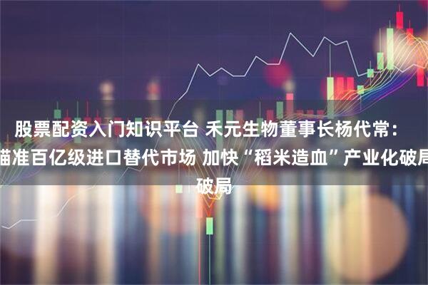 股票配资入门知识平台 禾元生物董事长杨代常： 瞄准百亿级进口替代市场 加快“稻米造血”产业化破局